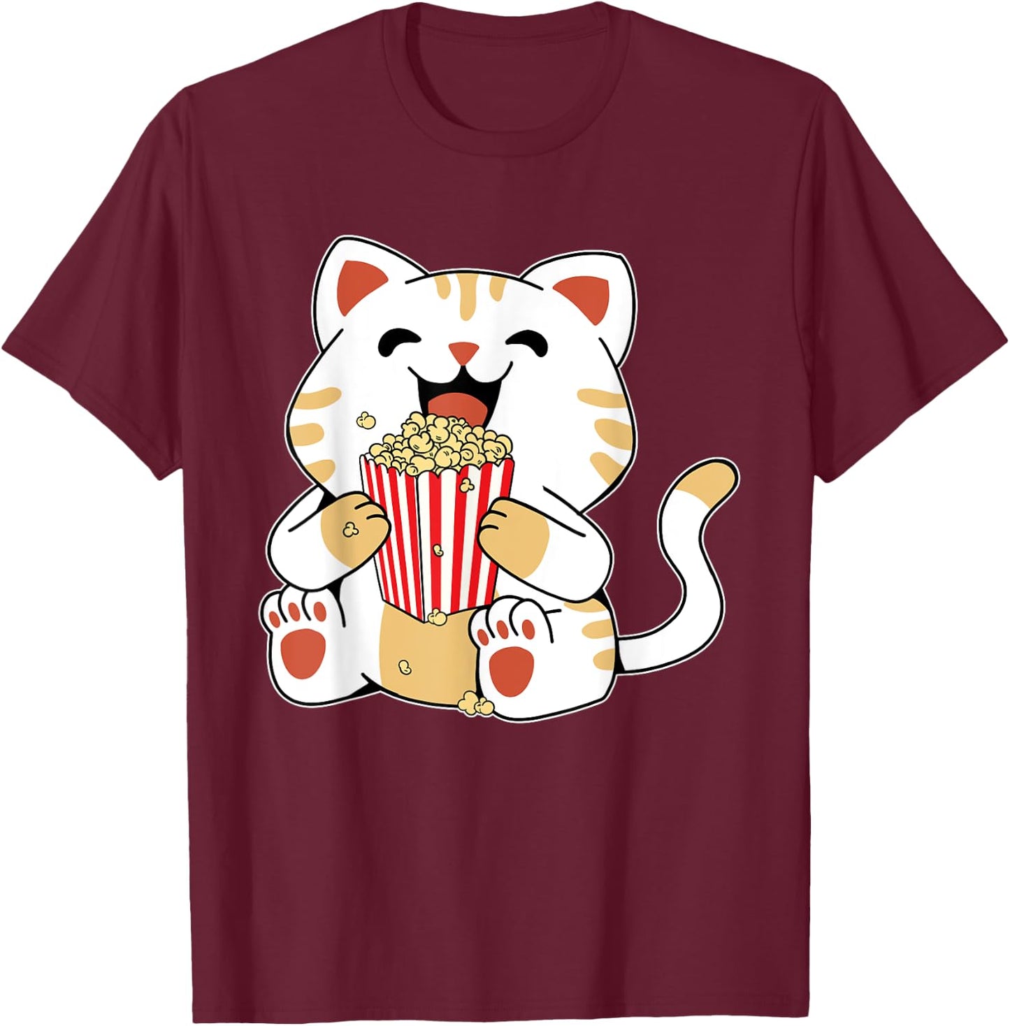 Cat Popcorn Kids Cute Funny Movie Night T-Shirt - T-Shirt | Maroon