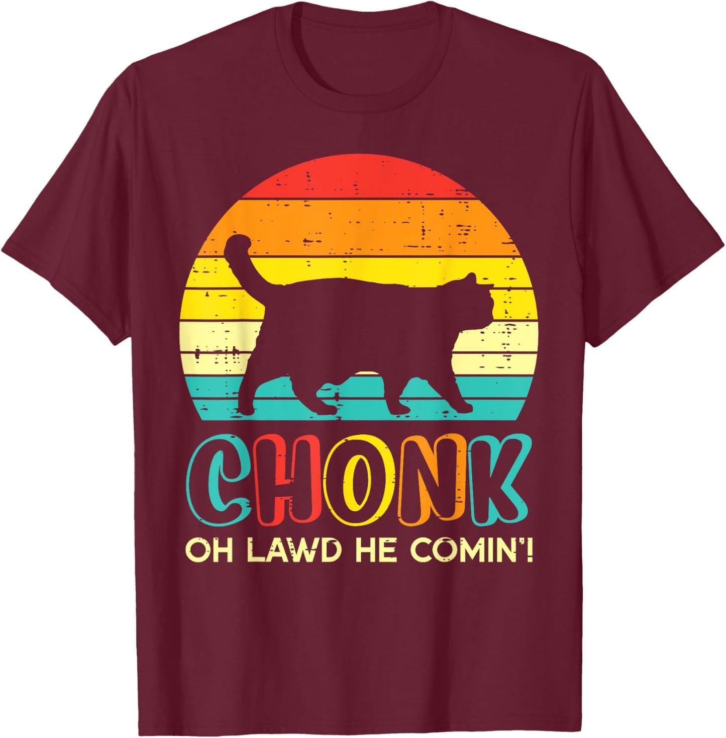 Chonk Fat Cat Meme Sunset Funny Black Kitten Men Women Kids T-Shirt - T-Shirt | Maroon
