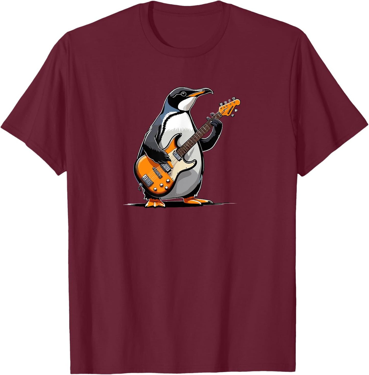 Penguin playing Electric Guitar, Penguin Guitarist T-Shirt - T-Shirt | Maroon