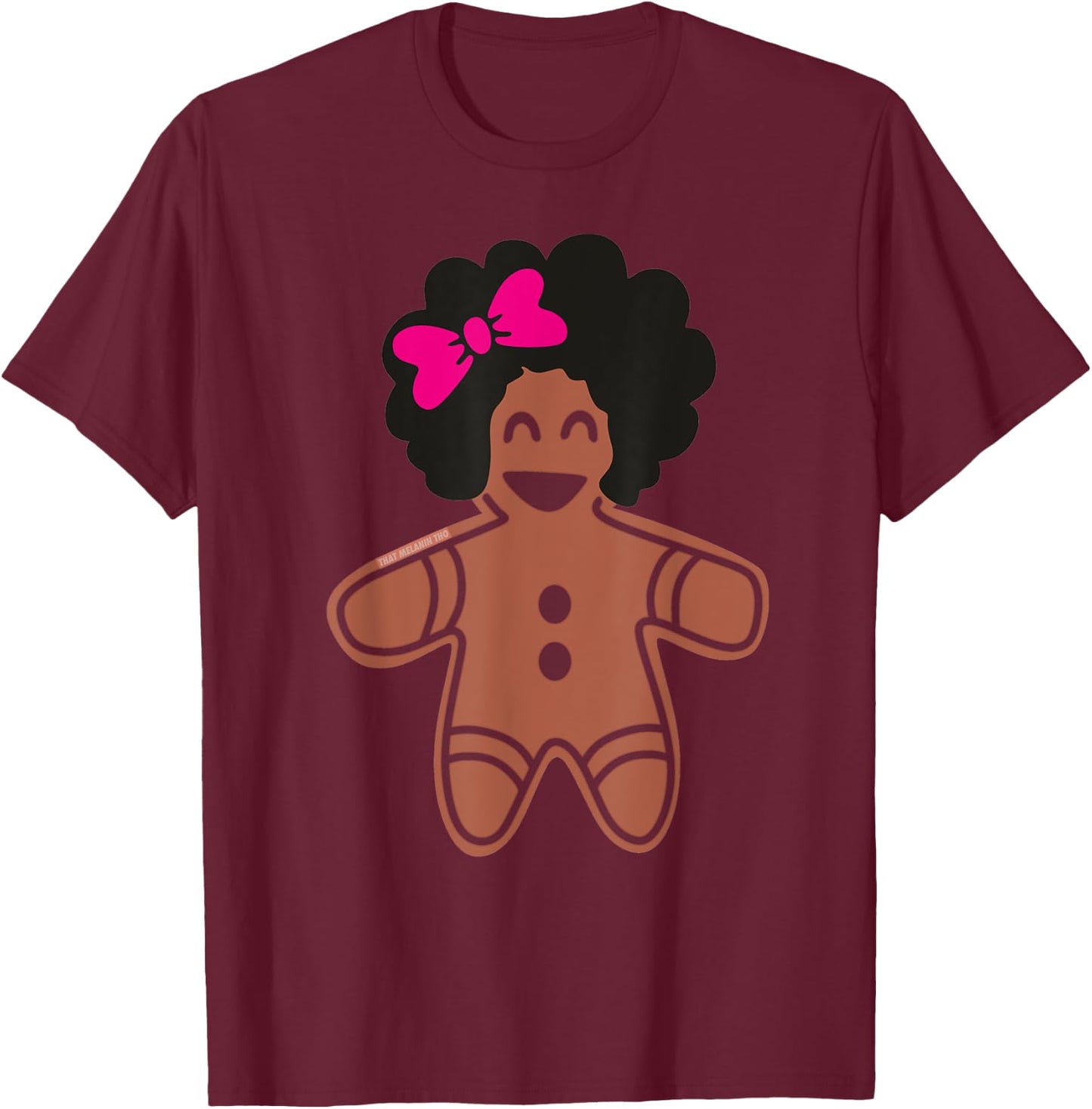 Cute Gingerbread Girl With Afro African American Gingerbread T-Shirt - T-Shirt | Maroon
