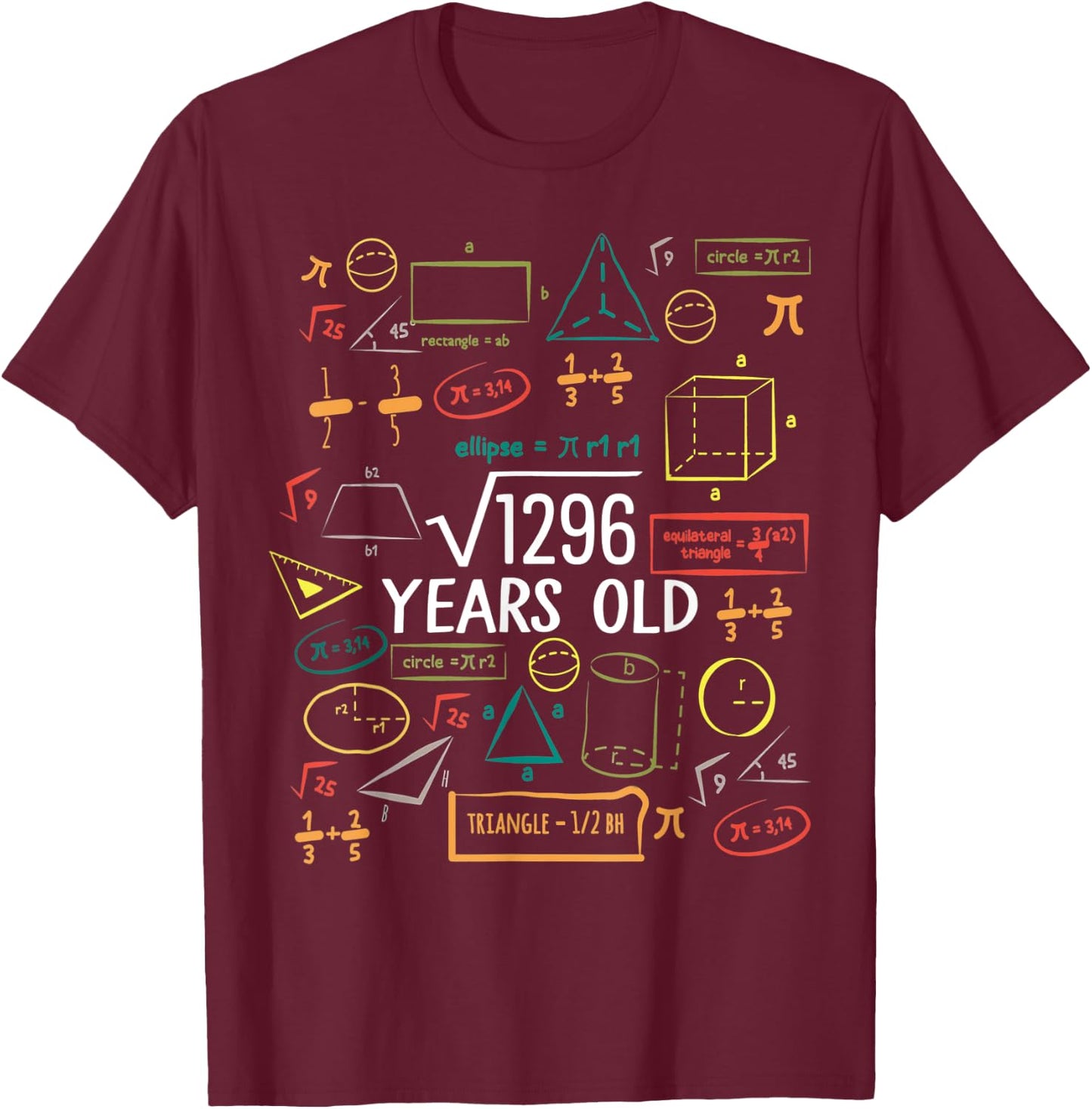 36 Years Old Square Root Math 36th Birthday Men Women T-Shirt - T-Shirt | Maroon