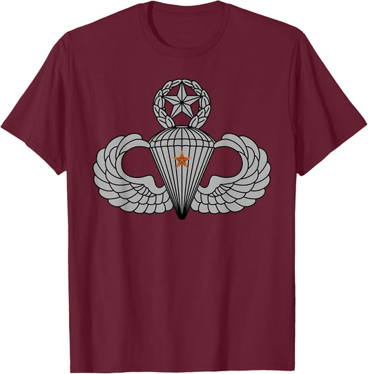 US Army Jumpmaster Badge - Master Parachutist Combat Star T-Shirt - T-Shirt | Maroon