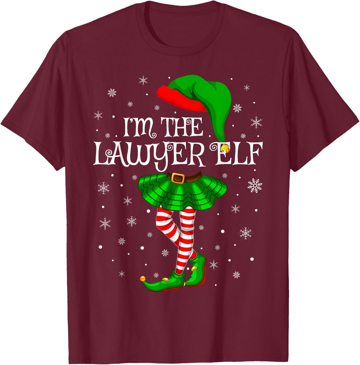 Lawyer Elf Christmas Matching Family Women Girls Elf T-Shirt - T-Shirt | Maroon