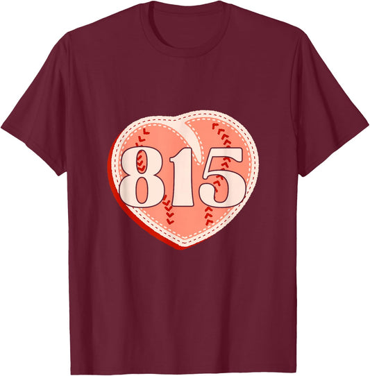 Retro Rockford Illinois 815 A Peach With Baseball Seams T-Shirt - T-Shirt | Maroon