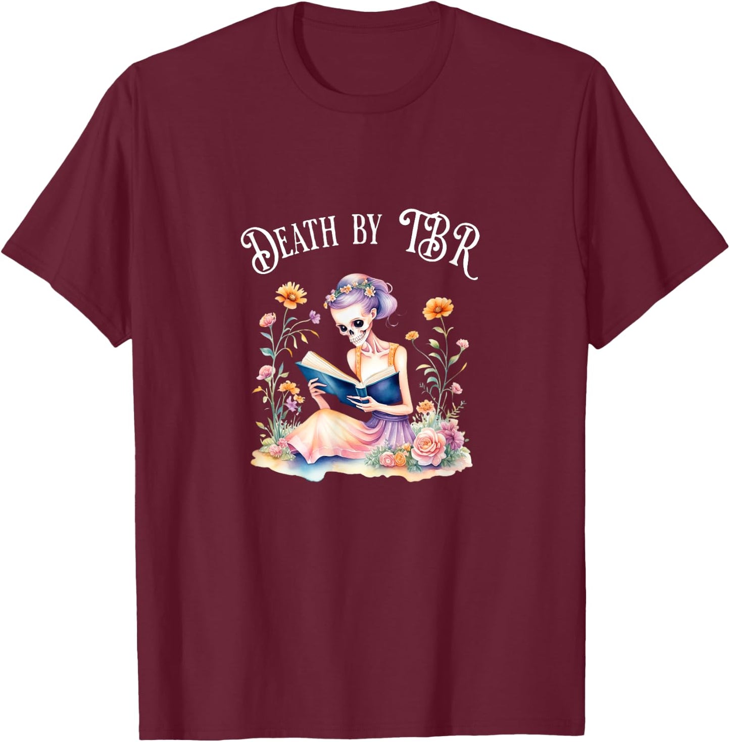 Death By TBR - Gothic book lover in Preppy Gothiccore T-Shirt - T-Shirt | Maroon