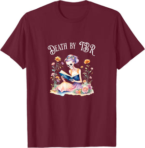 Death By TBR - Gothic book lover in Preppy Gothiccore T-Shirt - T-Shirt | Maroon