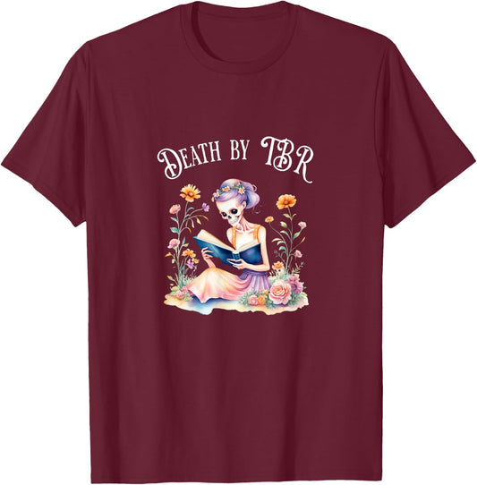 Death By TBR - Gothic book lover in Preppy Gothiccore T-Shirt - T-Shirt | Maroon
