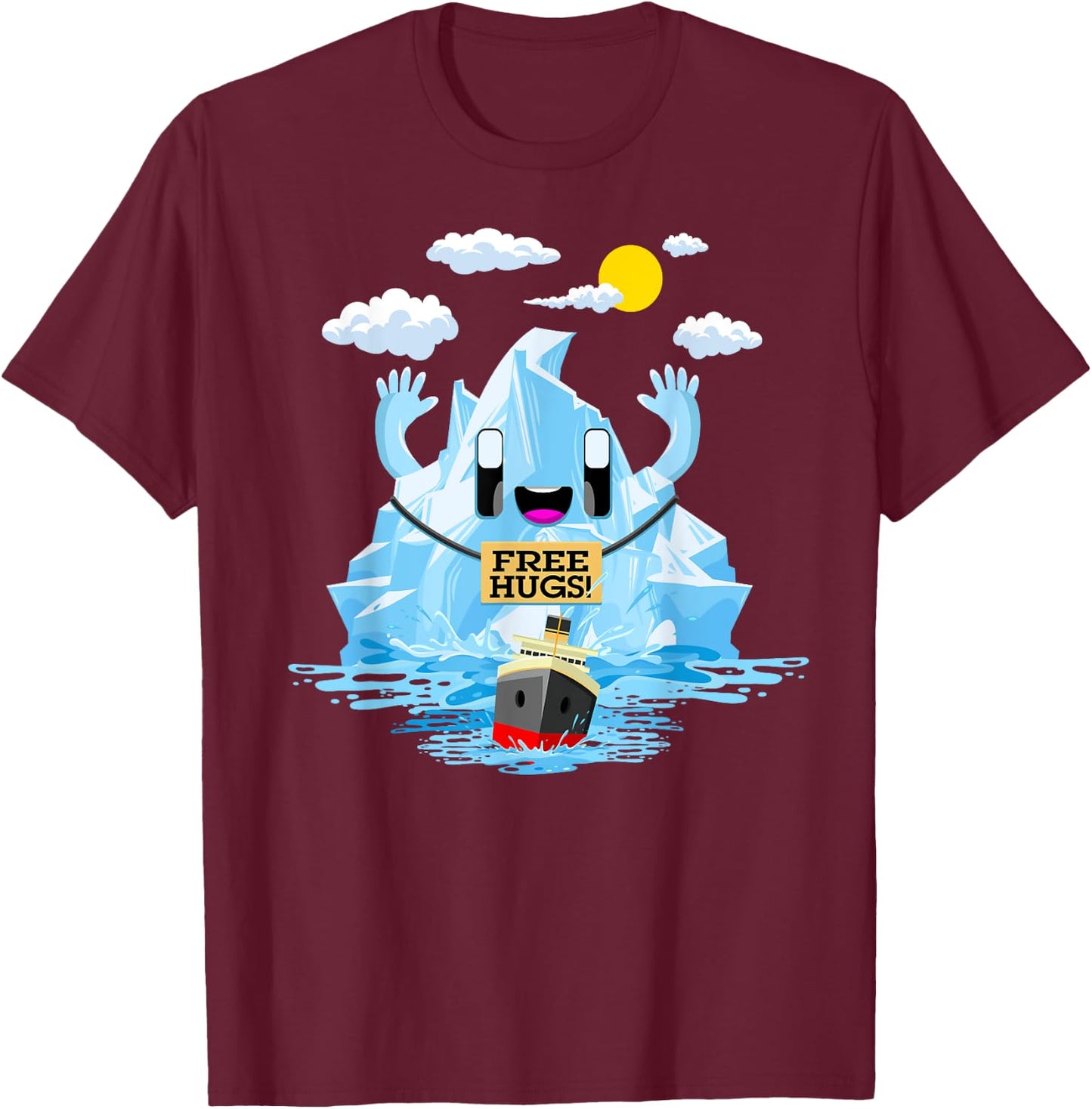 Free Hugs Iceberg Titanic Funny RMS Titanic Free Hugs T-Shirt - T-Shirt | Maroon