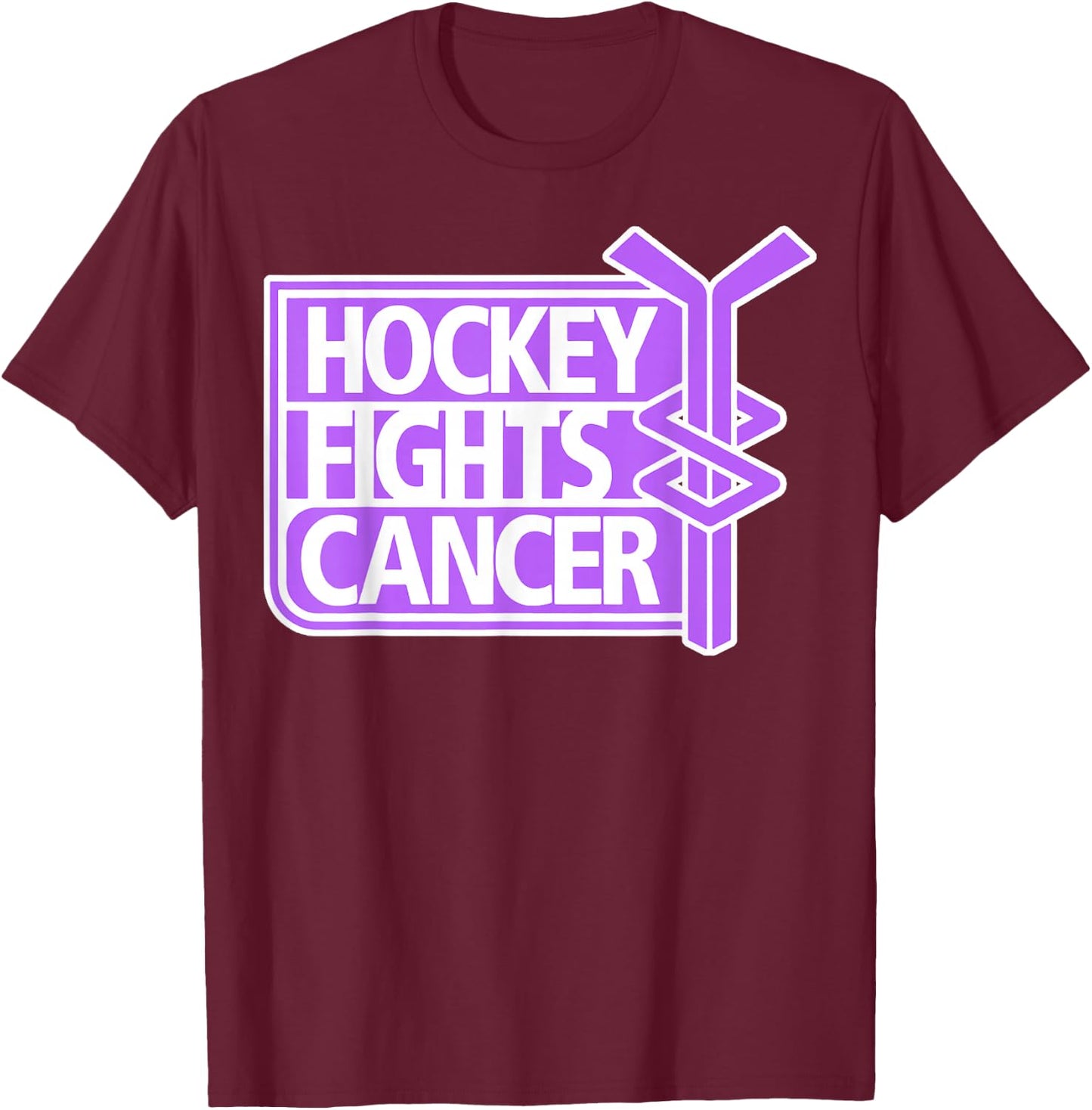 Hockey Fights Cancer Adult Classic Fit Short Sleeve Black T-Shirt - T-Shirt | Maroon