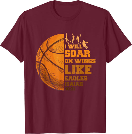Basketball Christian Soar On-Wings Like Eagle Religious Basketball - Black, , Small, Short Sleeve, Regular Fit, Cotton 65% Polyester 35% T-Shirt - T-Shirt | Maroon