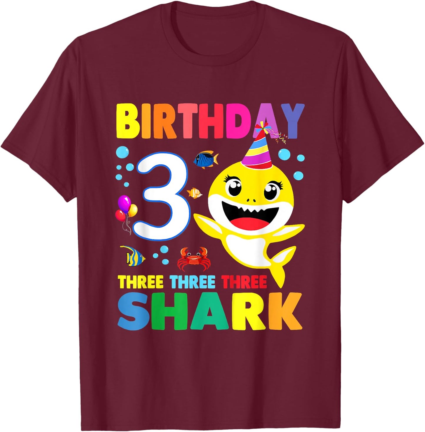 Birthday Kids Shark 3 Year Old 3rd Birthday Matching Family T-Shirt - T-Shirt | Maroon