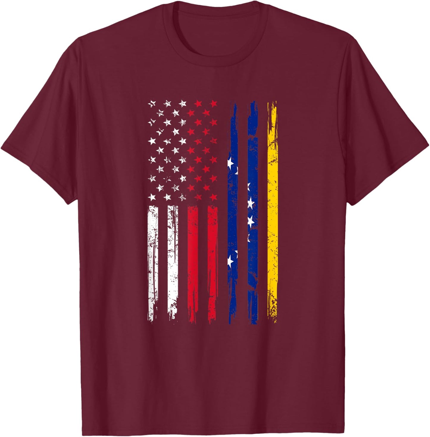 Half American And Venezuelan Usa Venezuela Flag Men Roots T-Shirt - T-Shirt | Maroon