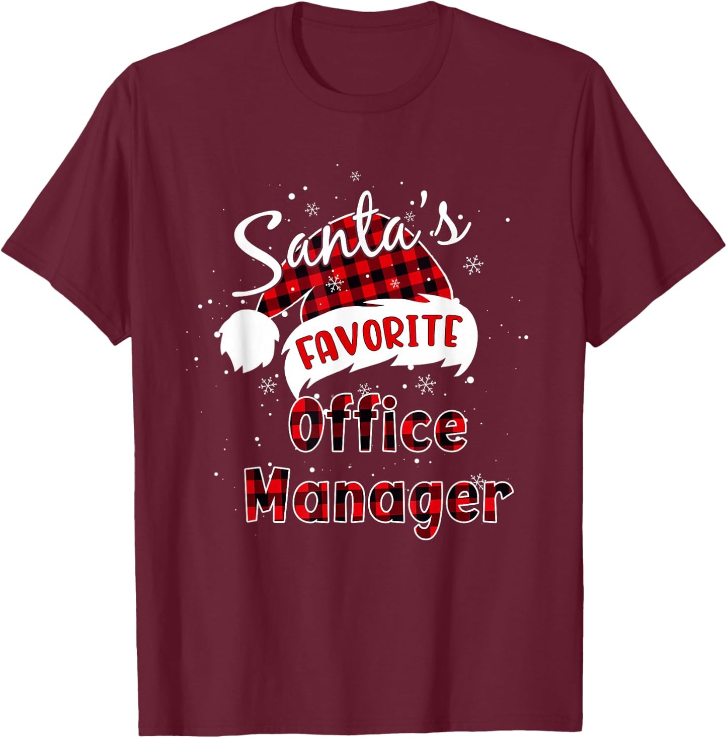 Funny Santa's Favorite Office Manager Christmas Plaid Xmas T-Shirt - T-Shirt | Maroon
