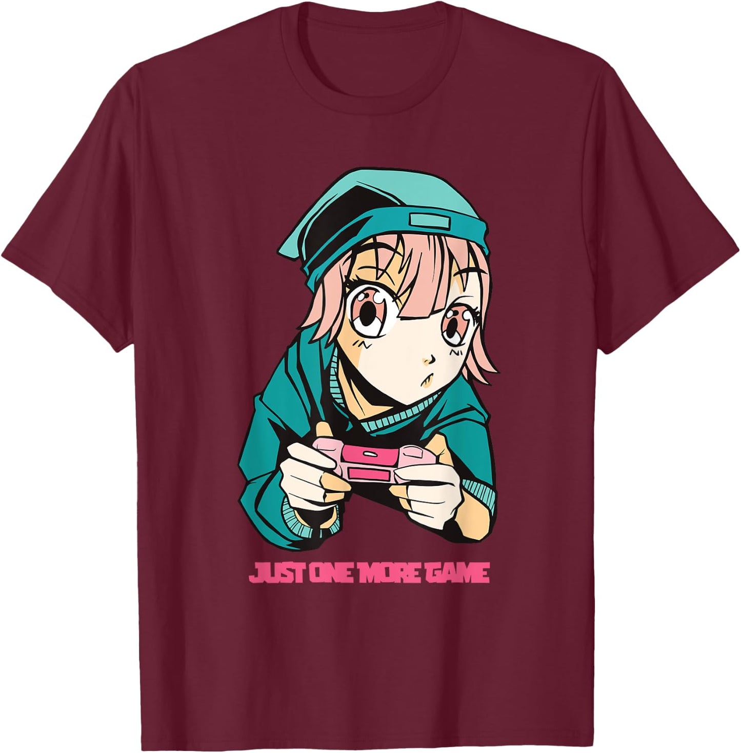 Just one more Game Anime Girls Gamer Lover T-Shirt - T-Shirt | Maroon
