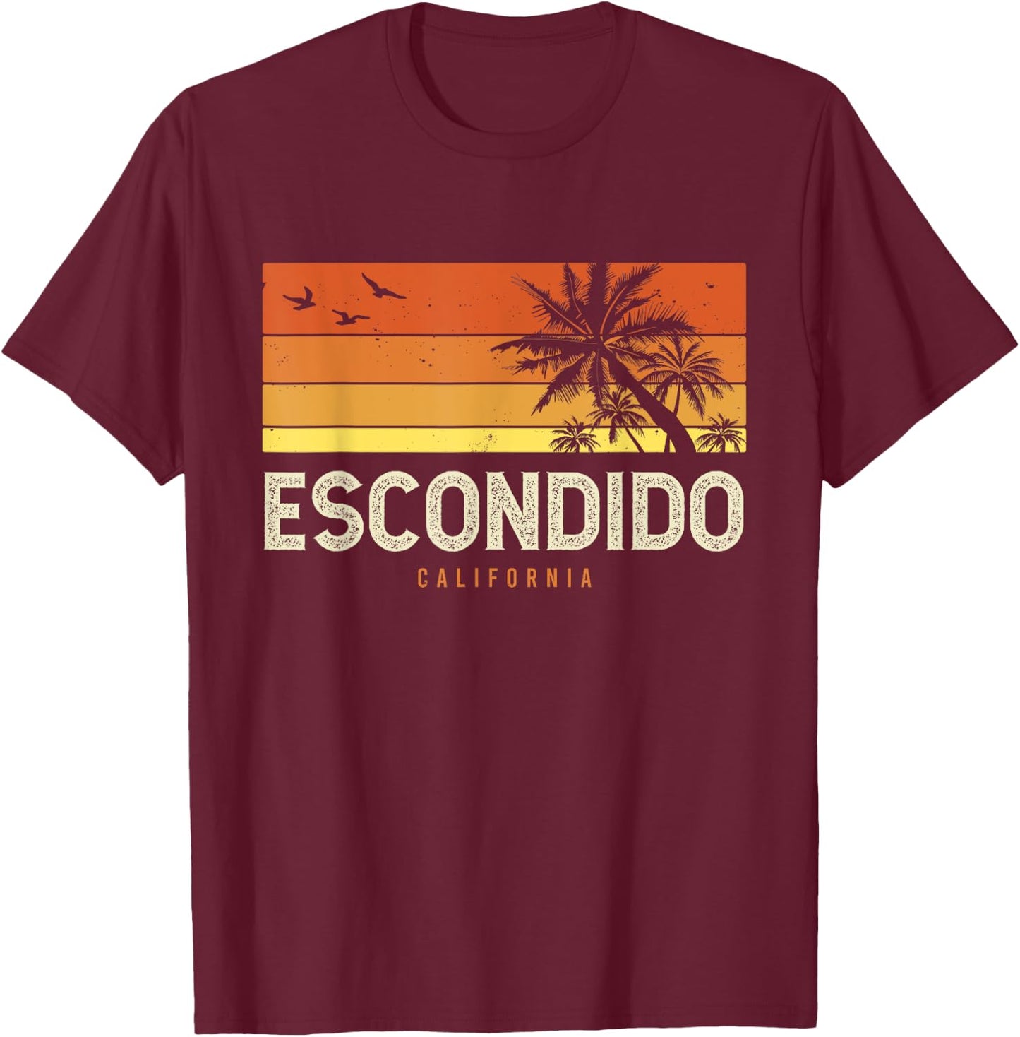 Retro Escondido California CA Vintage Palms Sunset T-Shirt - T-Shirt | Maroon