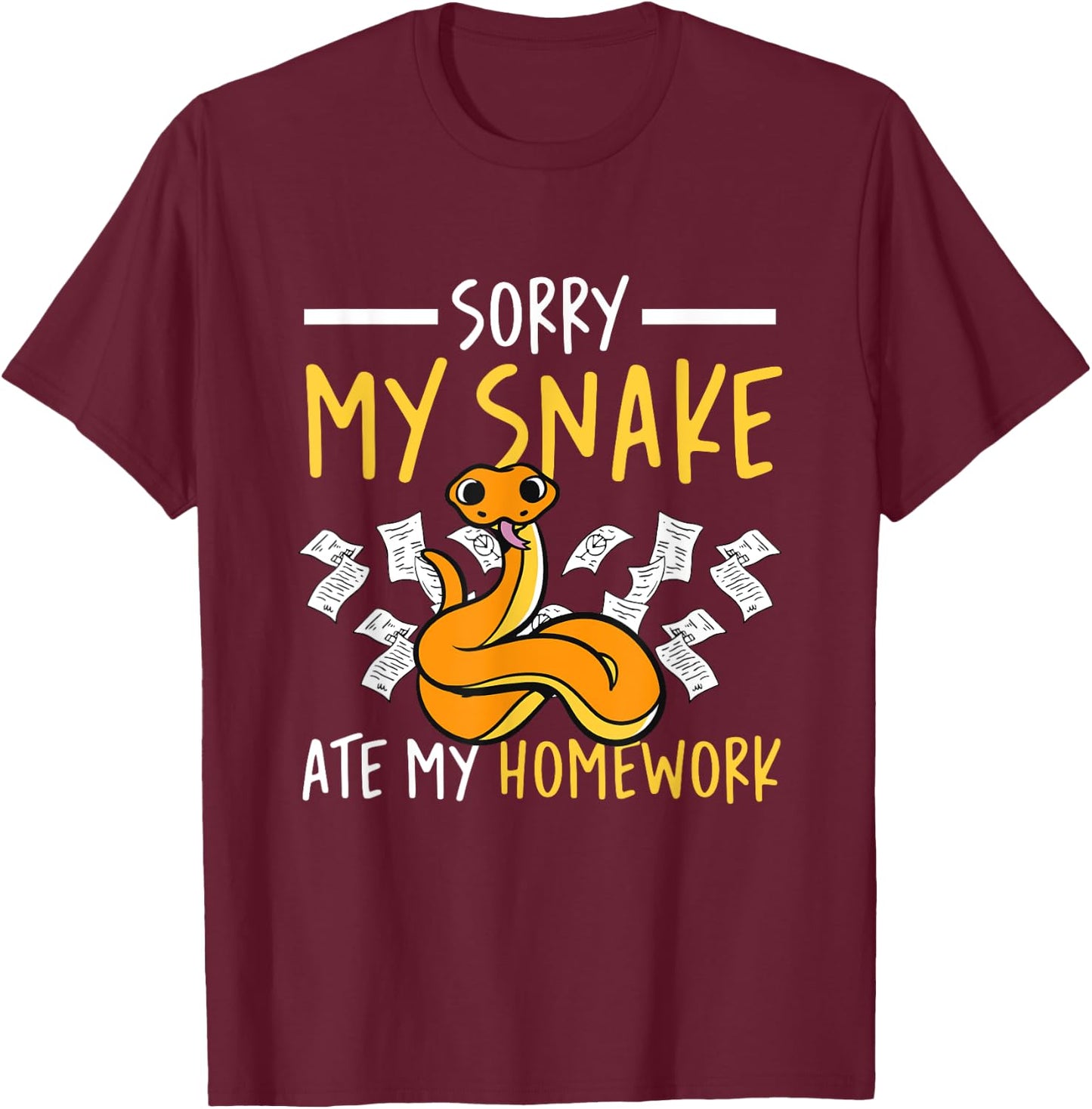 Sorry My Snake Ate My Homework School Reptile Serpent Kids T-Shirt - T-Shirt | Maroon
