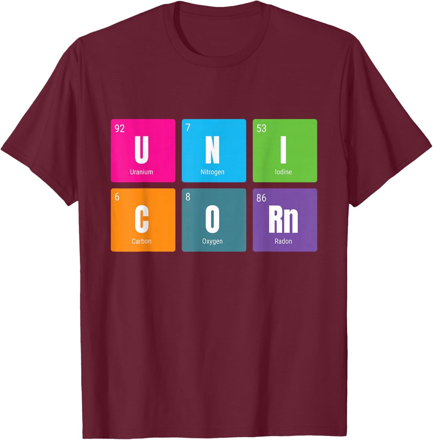 Periodic Table Rainbow Unicorn - Mystical Creature T-Shirt - T-Shirt | Maroon