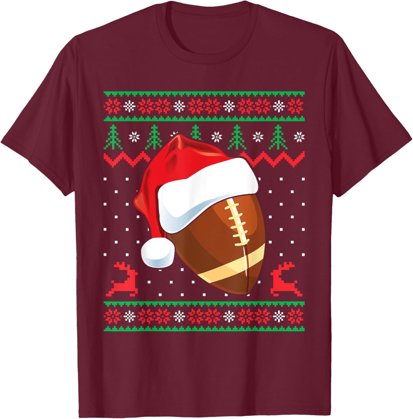 Funny Football Ugly Christmas Sweater Boys Sports Xmas T-Shirt - T-Shirt | Maroon
