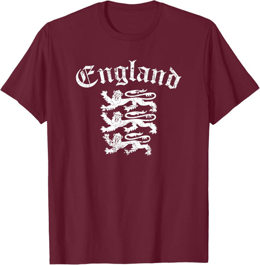 England Lion Symbol English Pride T-Shirt - T-Shirt | Maroon