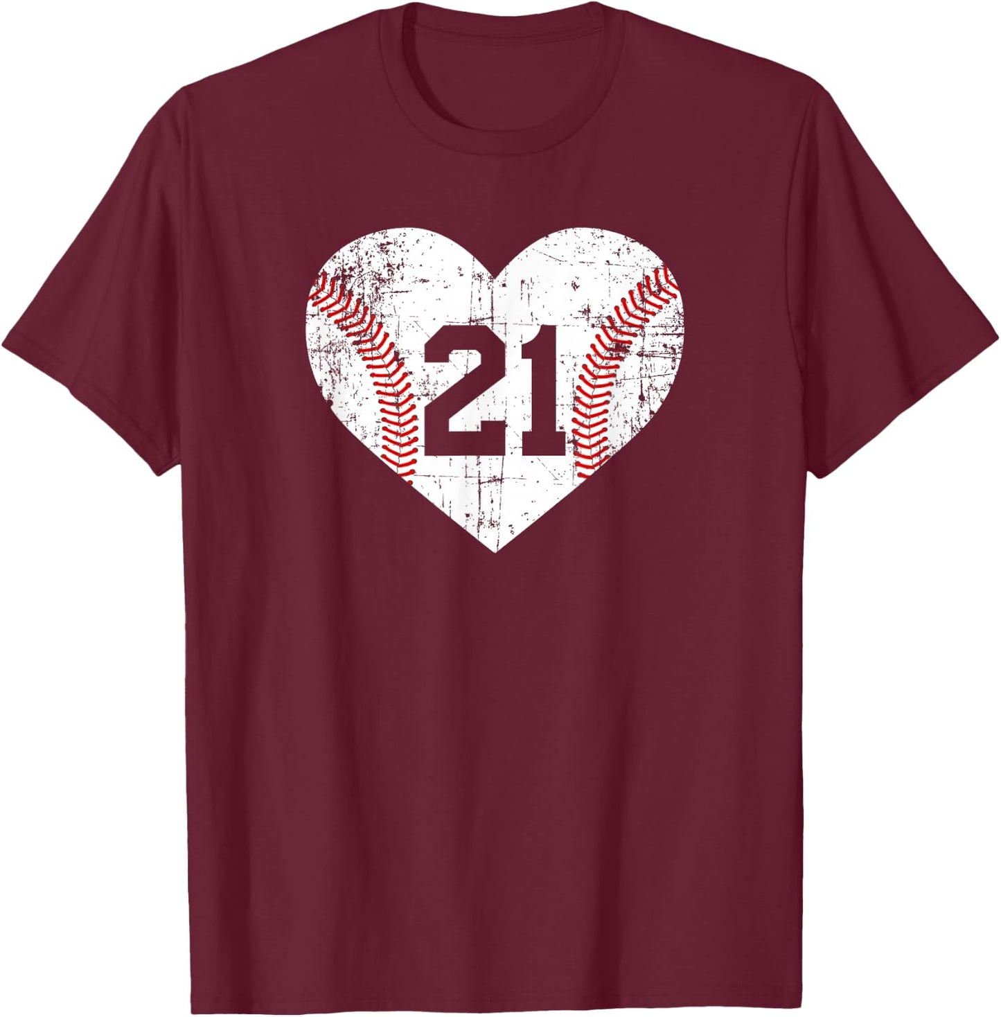 Vintage Baseball 21 Jersey Number T-Shirt - T-Shirt | Maroon
