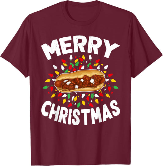 Merry Christmas Sweaters Funny Food Lover Chili Dog Xmas Men Women T-Shirt - T-Shirt | Maroon