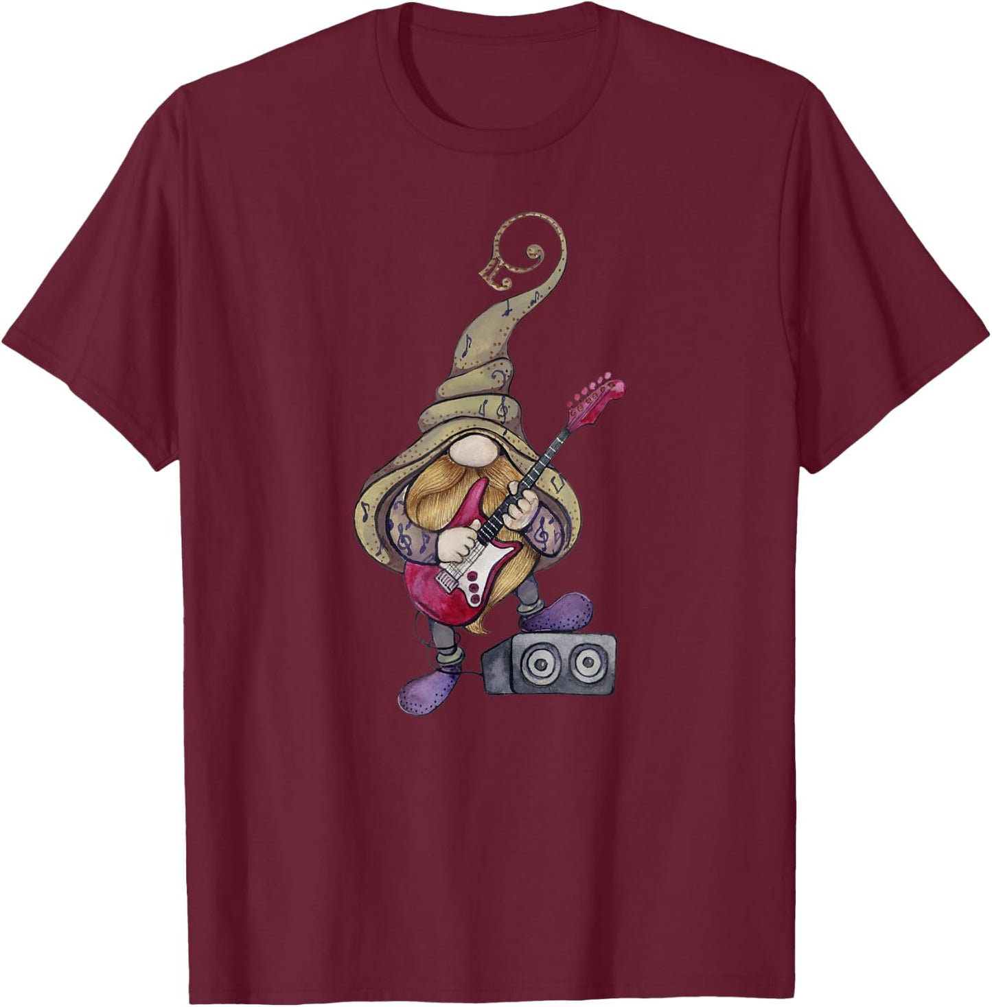 Musical Gnome Guitar Player, Playing Guitar Music T-Shirt - T-Shirt | Maroon