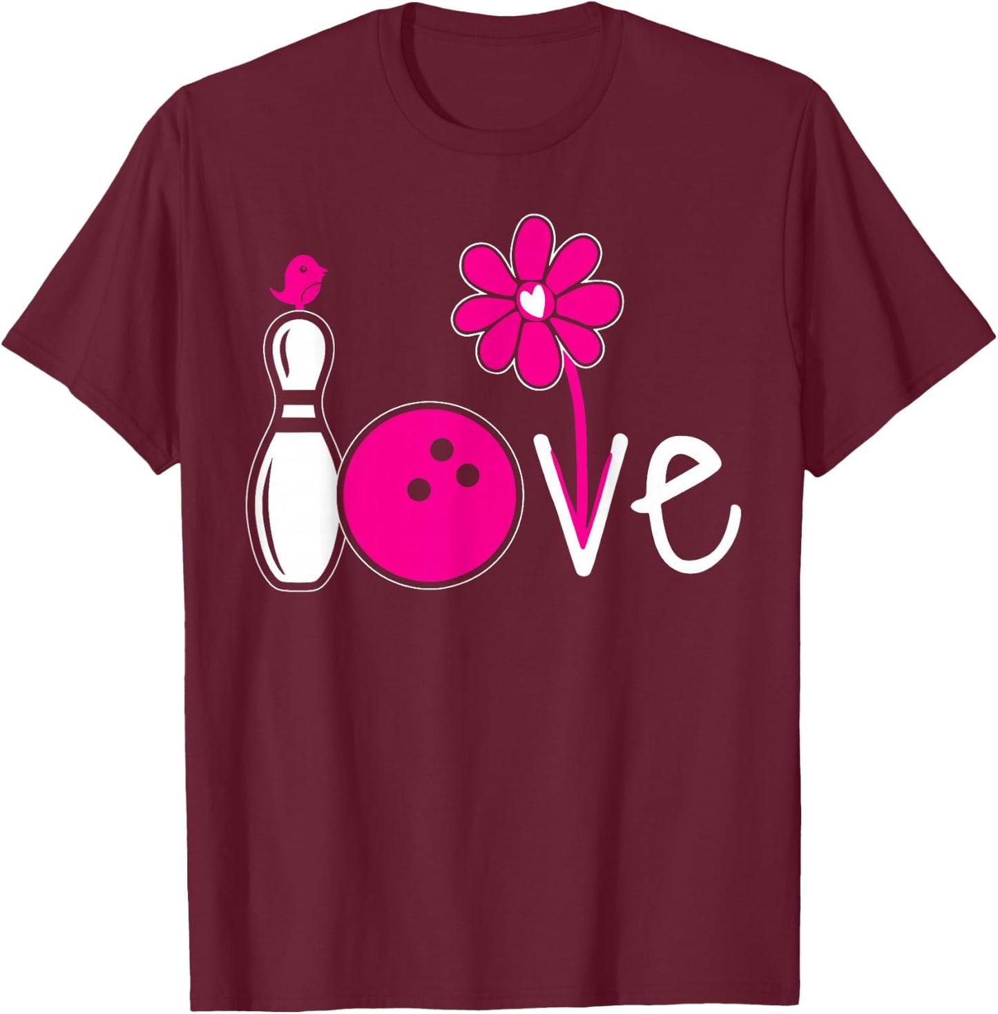 Women Bowling-Shirt Girls Love Team Bowling Vintage T-Shirt - T-Shirt | Maroon
