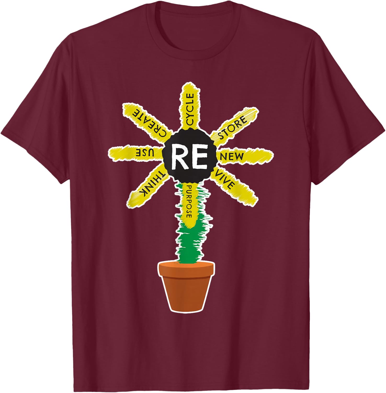 Recycle Reuse Renew Rethink Green Save the Planet Earth Day T-Shirt - T-Shirt | Maroon