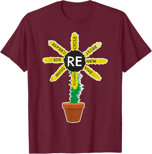Recycle Reuse Renew Rethink Green Save the Planet Earth Day T-Shirt - T-Shirt | Maroon