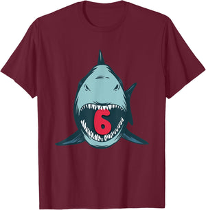 Megalodon Shark 6th Birthday 6 Years Megalodon Birthday T-Shirt - T-Shirt | Maroon