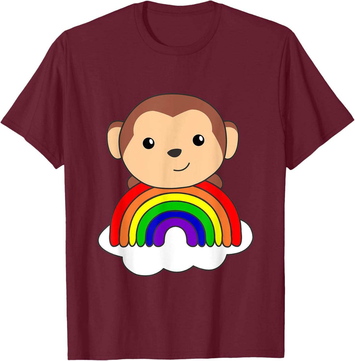 Monkey Rainbow Cloud Cute Animals For Kids Monkeys T-Shirt - T-Shirt | Maroon