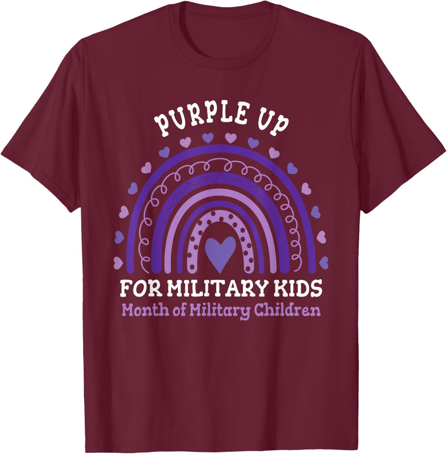 Military Purple Up Day Kids Shirt Month Military Rainbow Kid T-Shirt - T-Shirt | Maroon