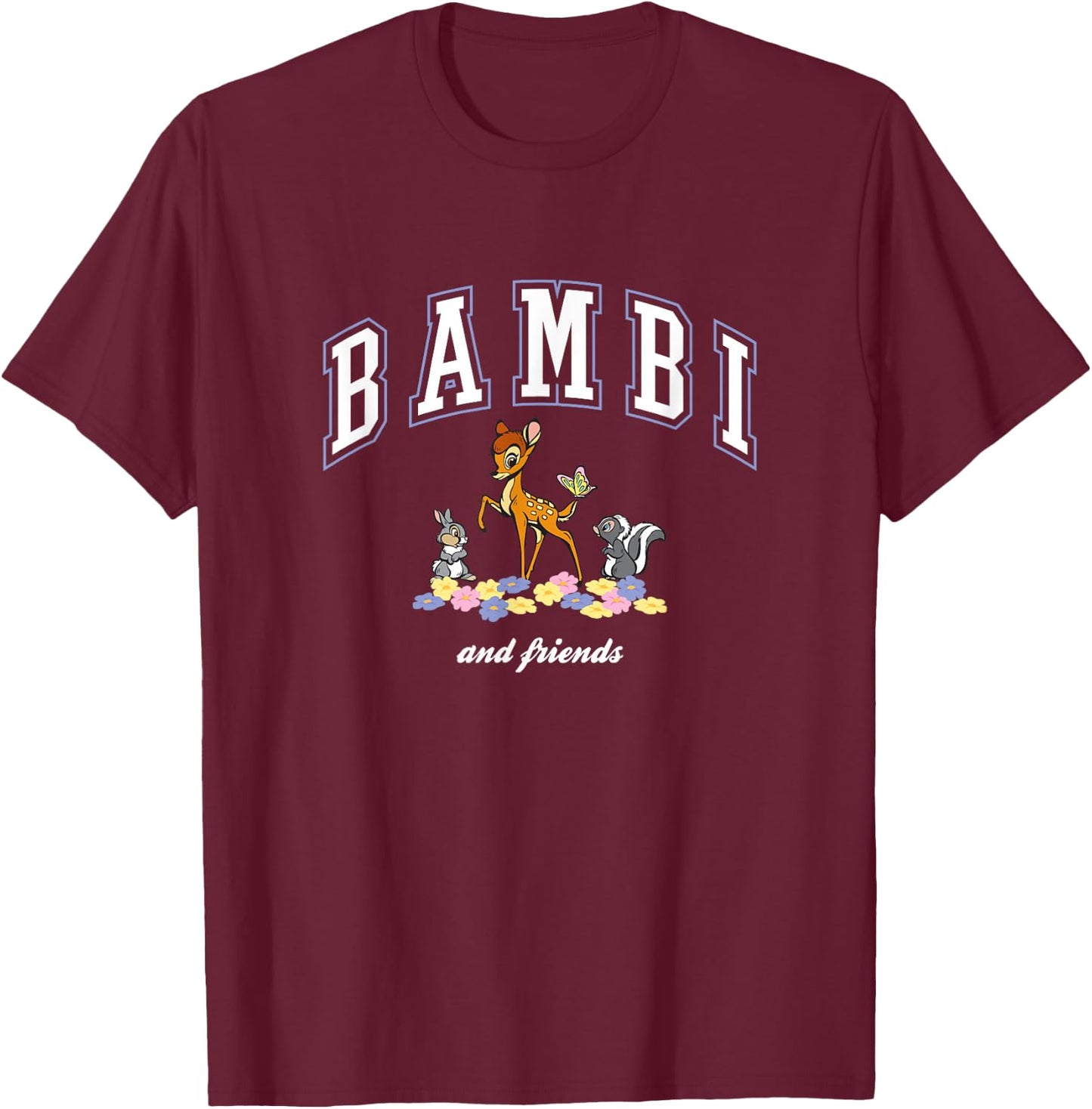 Disney Bambi And Friends Thumper Flower College Style Logo T-Shirt - T-Shirt | Maroon