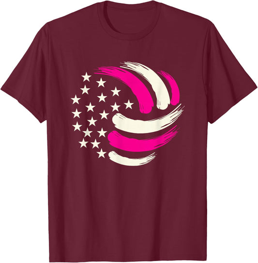 Women Volleyball Teen Girls USA American Flag T-Shirt - T-Shirt | Maroon