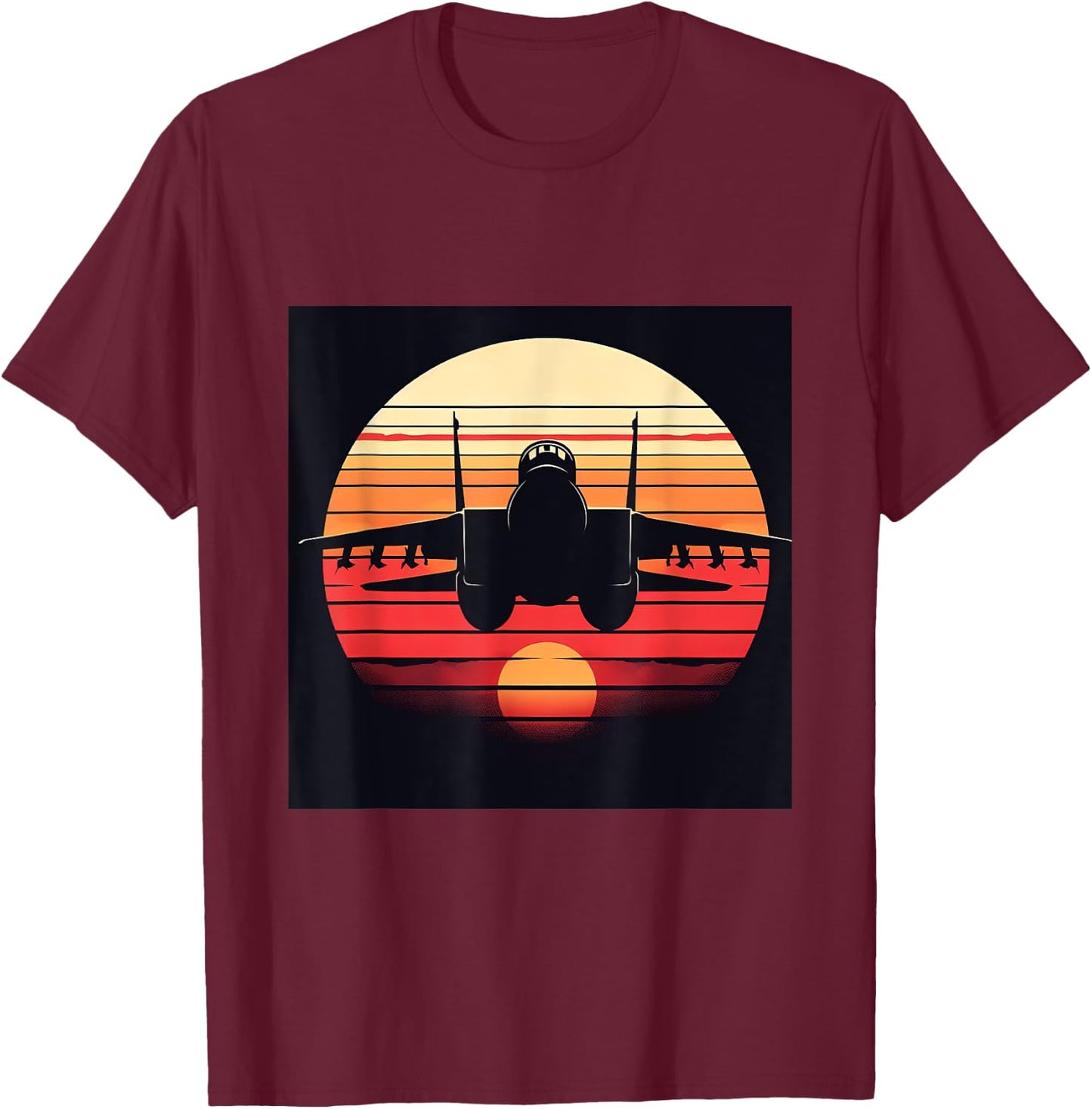 F-14 Tomcat Fighter Jet Silhouette Sunset Military Aviation T-Shirt - T-Shirt | Maroon