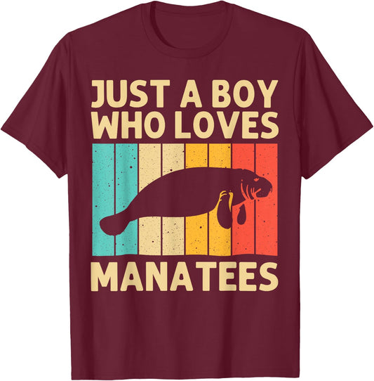 Cool Manatee For Boys Kids Sea Cow Save The Manatees Ocean T-Shirt - T-Shirt | Maroon