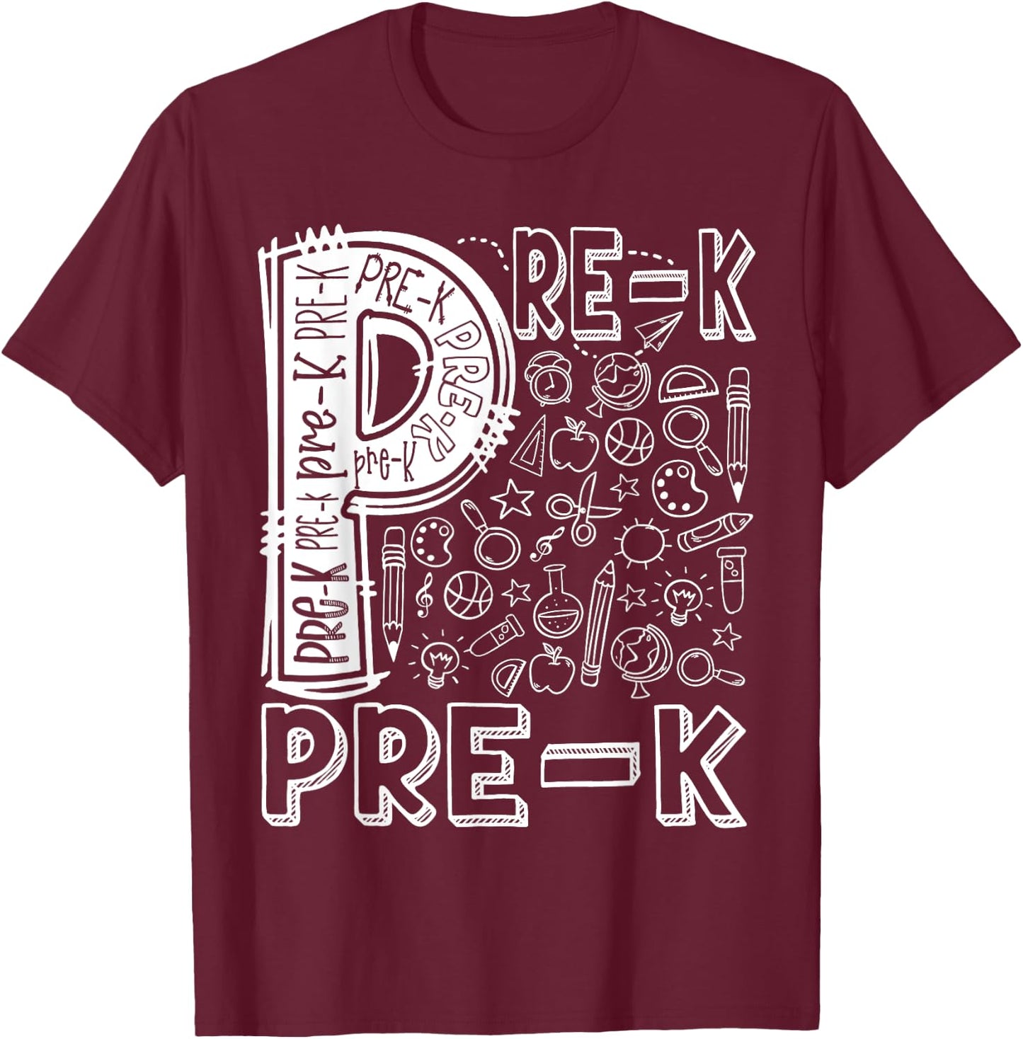 Pre-K Typography Team Vintage Pre-K Teacher Back To School T-Shirt - T-Shirt | Maroon