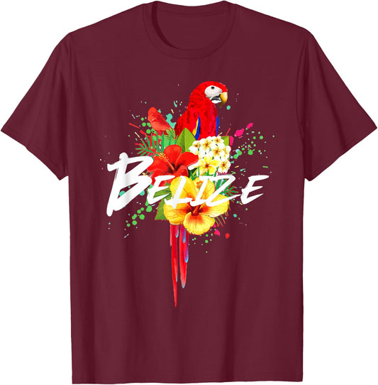 Belize Parrot Tropical Plants Souvenir Vintage T-Shirt - T-Shirt | Maroon
