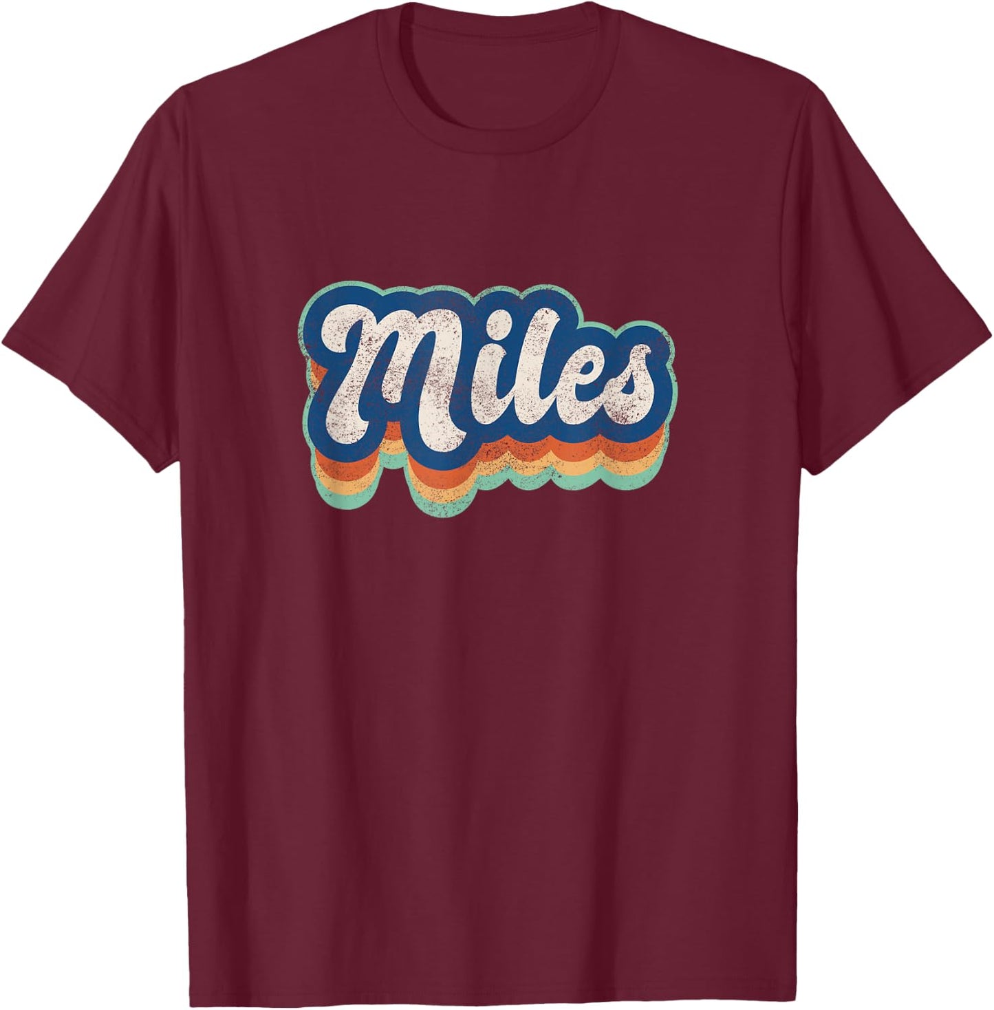 Miles First Name Boy Vintage Style 70s 80s Personalized T-Shirt - T-Shirt | Maroon