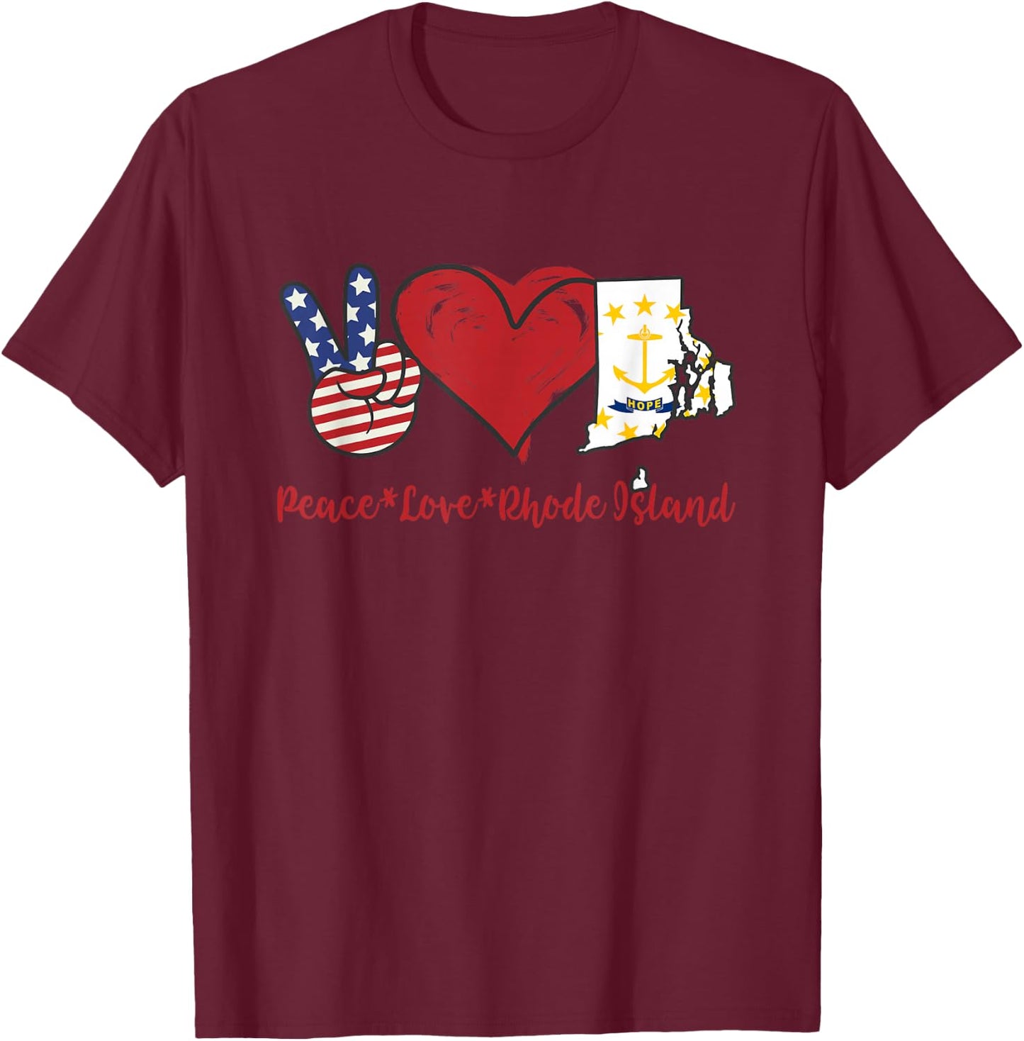 Peace Love Rhode Island T-Shirt - T-Shirt | Maroon