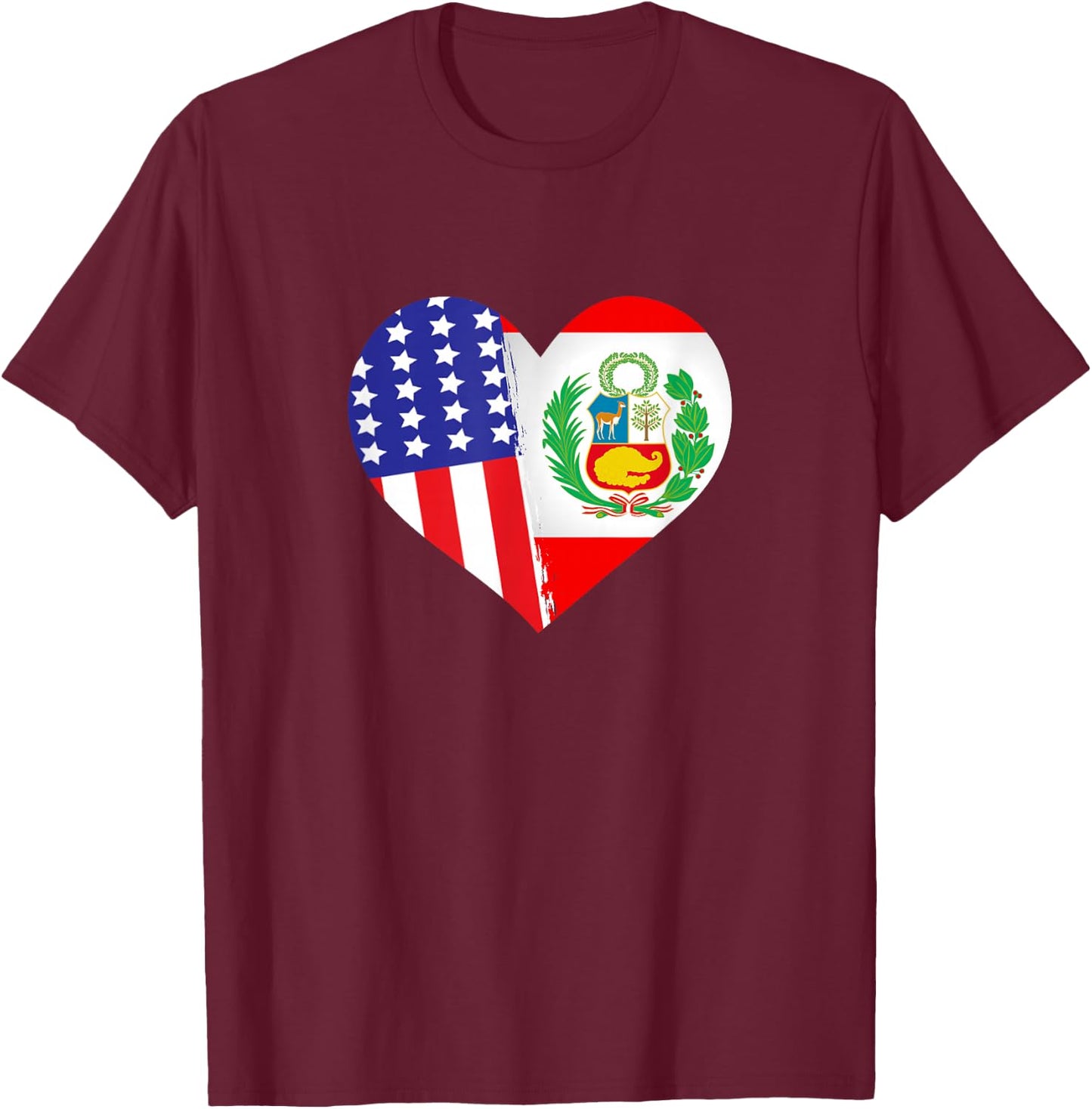 Peruvian American USA Peru America Flag Heart Roots Heritage T-Shirt - T-Shirt | Maroon
