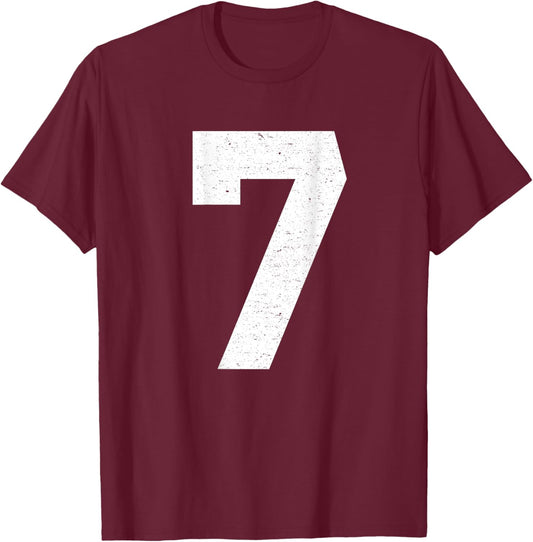#7 Jersey Uniform Varsity Sports Number, 7th Birthday T-Shirt - T-Shirt | Maroon