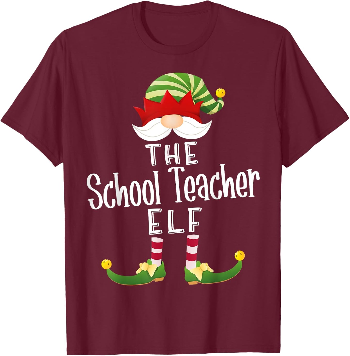 School Teacher Elf Group Christmas Funny Pajama Party Women T-Shirt - T-Shirt | Maroon