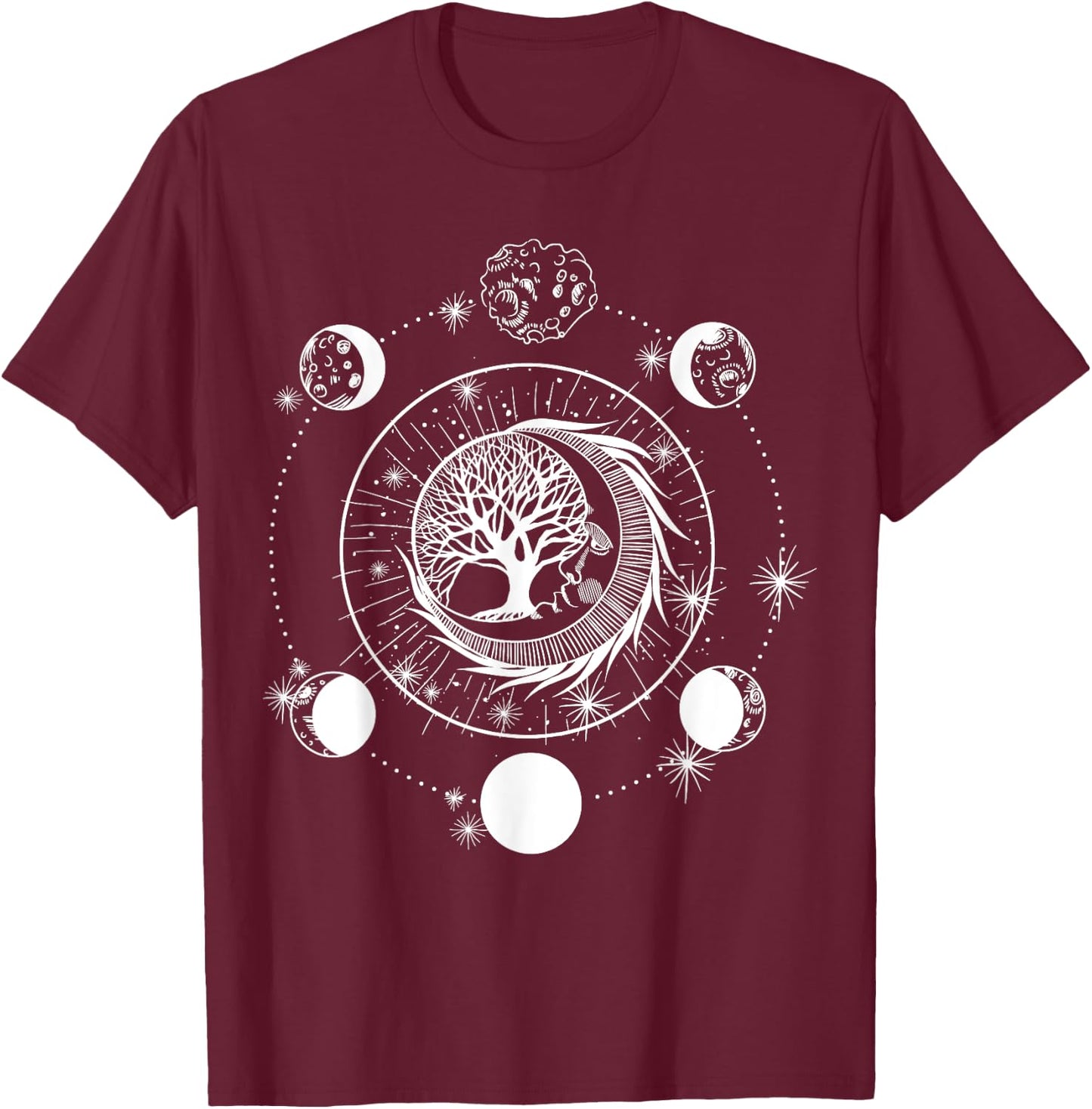 Phases of the Moon Tree of Life Mystical Lovers T-Shirt - T-Shirt | Maroon