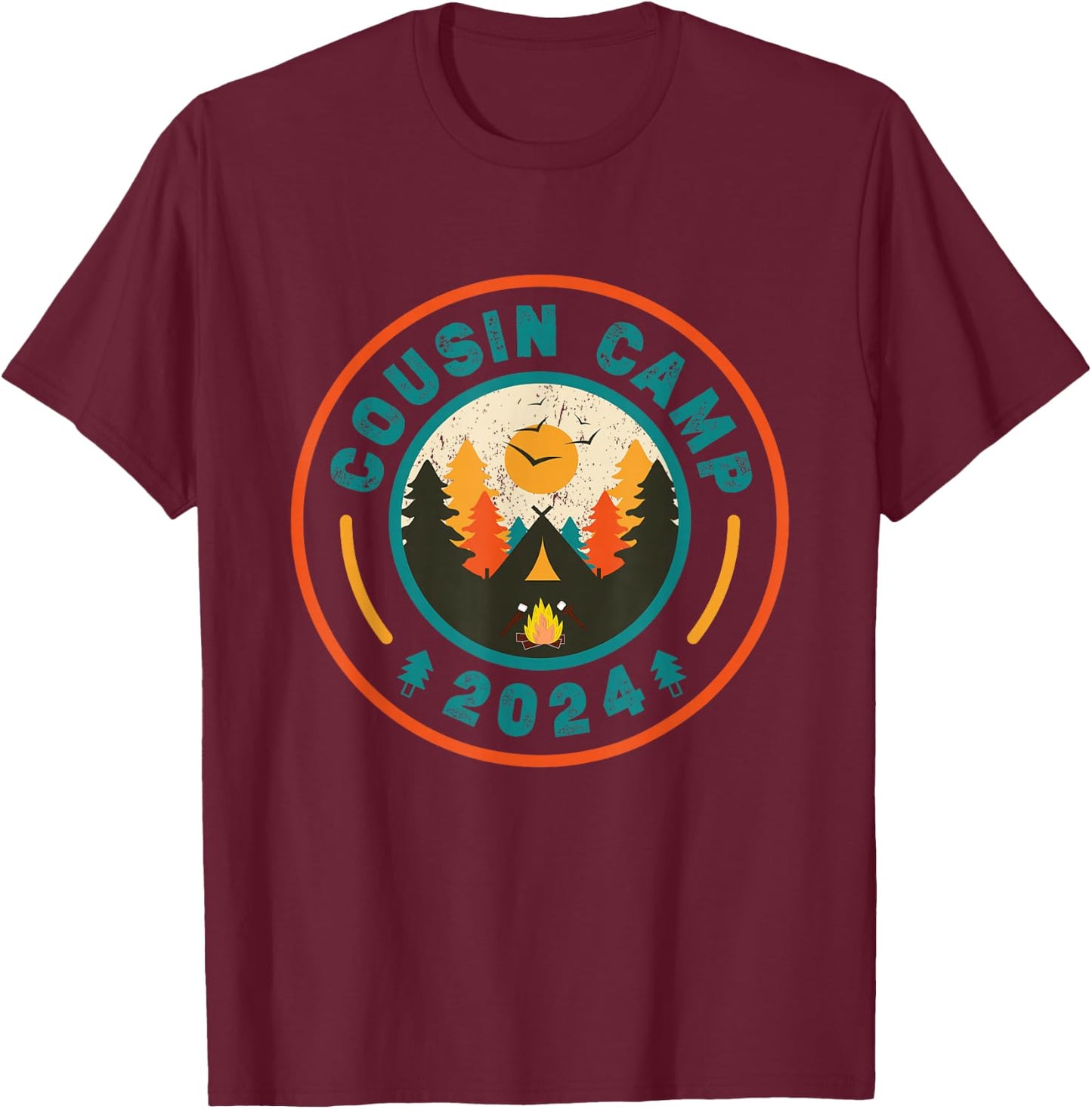 Cousin Camp 2024 Vintage Shirt Outdoors Vacation Adventures T-Shirt - T-Shirt | Maroon