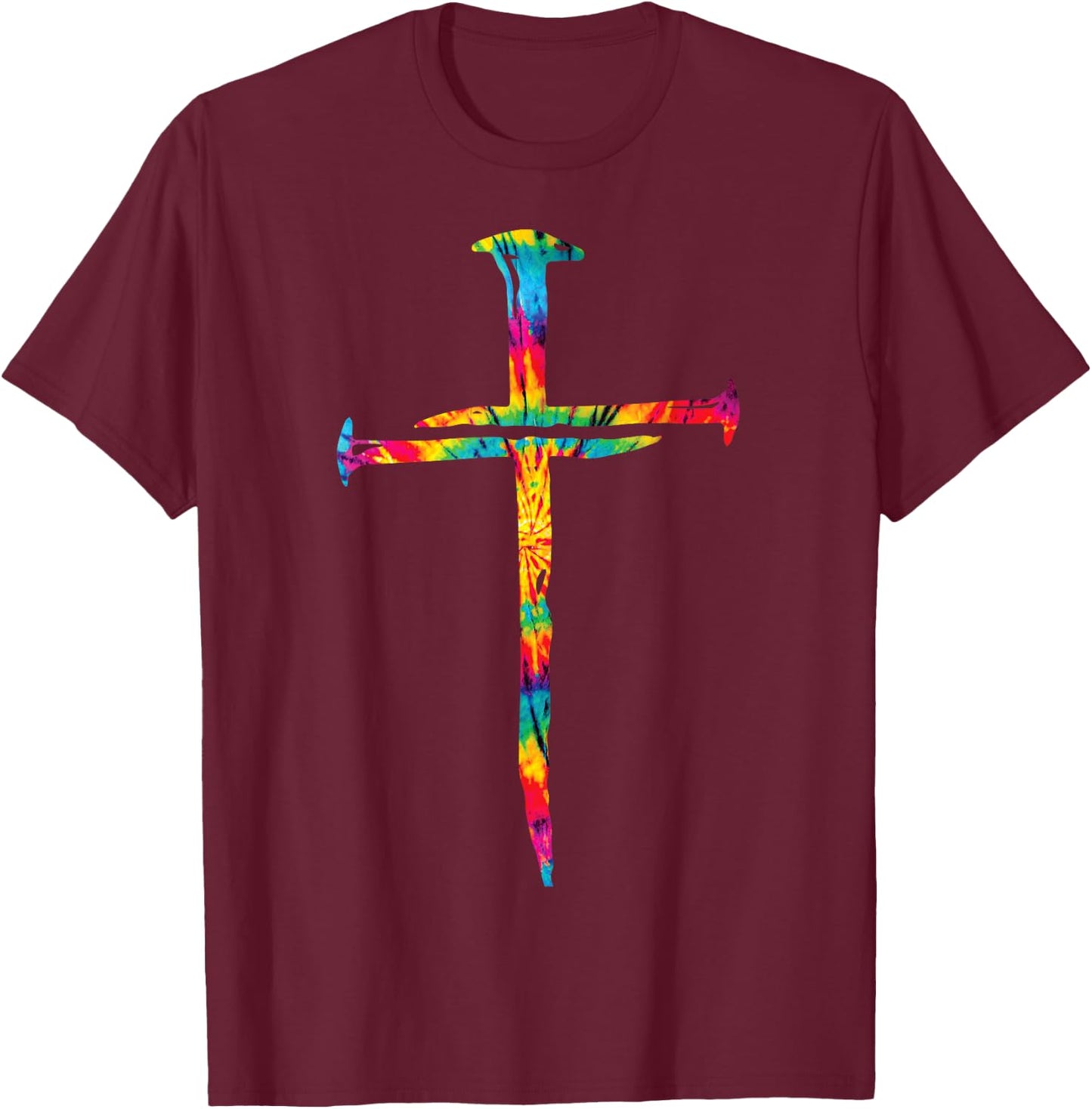 Christian Jesus Nail Cross Tie Dye Rainbow Bible Religious T-Shirt - T-Shirt | Maroon