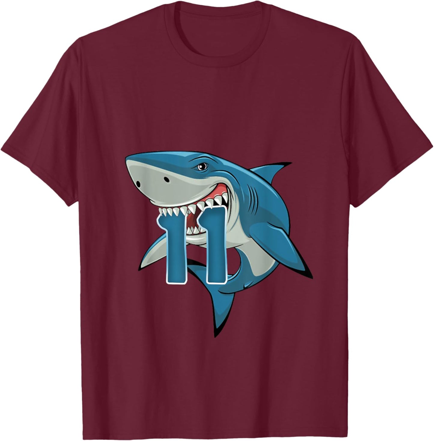 Kids 11 Year Old Shark Shirt 11th Birthday Shark Theme Party T-Shirt - T-Shirt | Maroon