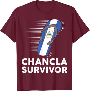 Chancla Survivor Nicaragua Nicaraguan Flag Hispanic Heritage T-Shirt - T-Shirt | Maroon