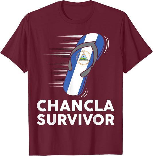 Chancla Survivor Nicaragua Nicaraguan Flag Hispanic Heritage T-Shirt - T-Shirt | Maroon