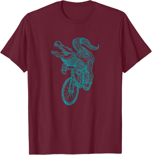 Alligator Riding Bike Crocodile Cyclist Reptile Ride Bicycle T-Shirt - T-Shirt | Maroon